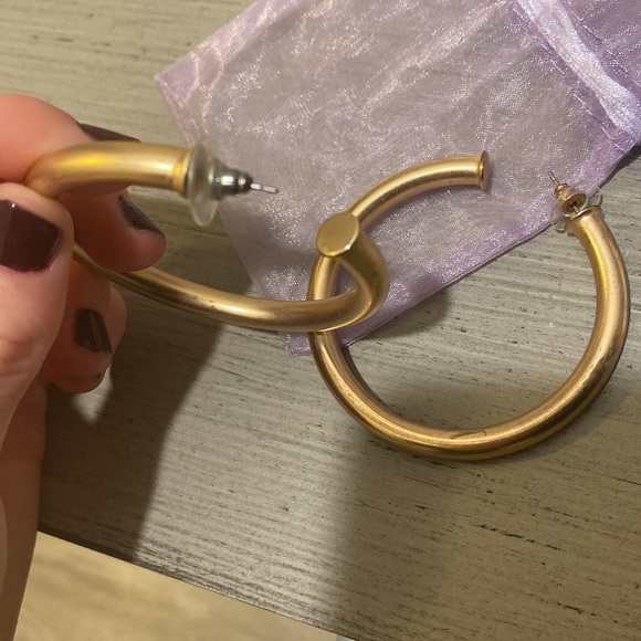 Brushed gold hoops - Picture 2 of 2